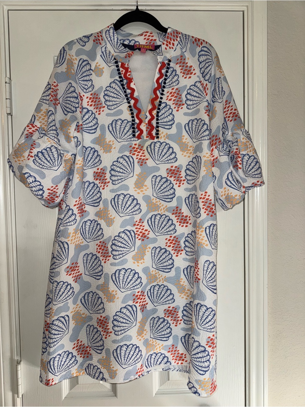 THML  Shell-Print Dress with Trim
